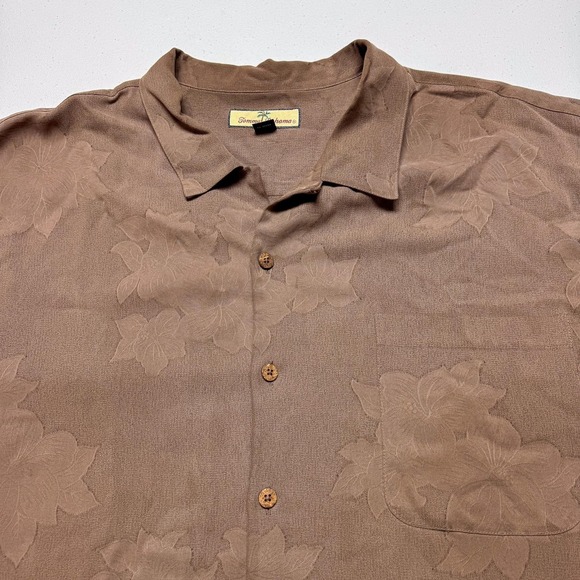 Tommy Bahama Other - Tommy Bahama Shirt‎ Mens 2XL Brown 100% Silk Tonal Floral Hawaiian Aloha Camp